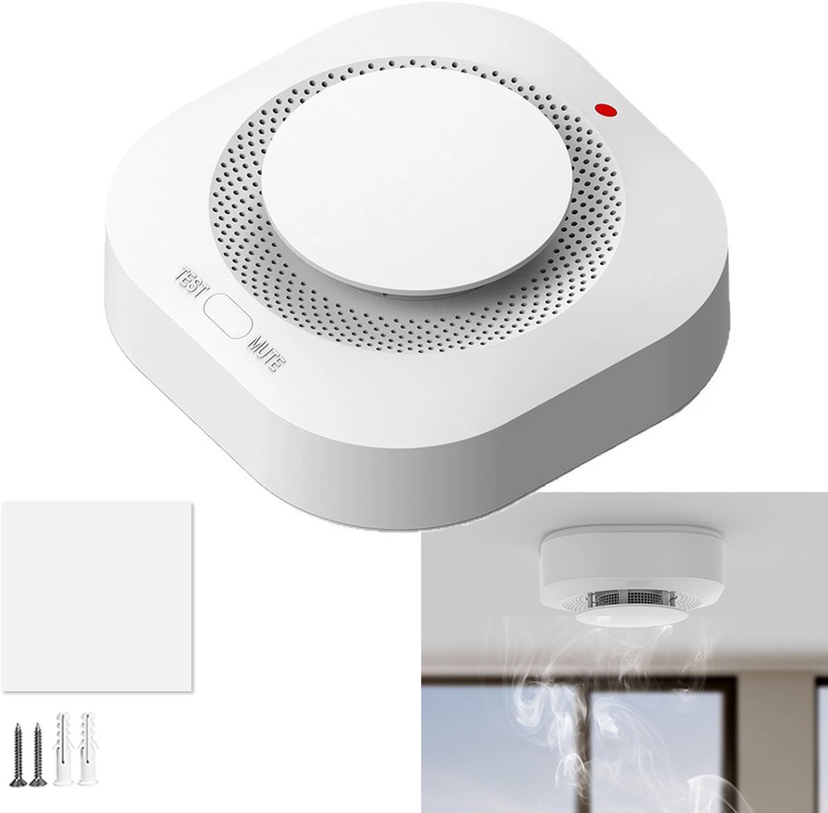 Slimme wifi-rookmelderkit – Brandwerende rookmelder – Pushmeldingen via de Graffiti-app – Graffiti wifi-rookmelder – Rookmelder voor thuis – Draadloze rookmelder – ABS – Wit