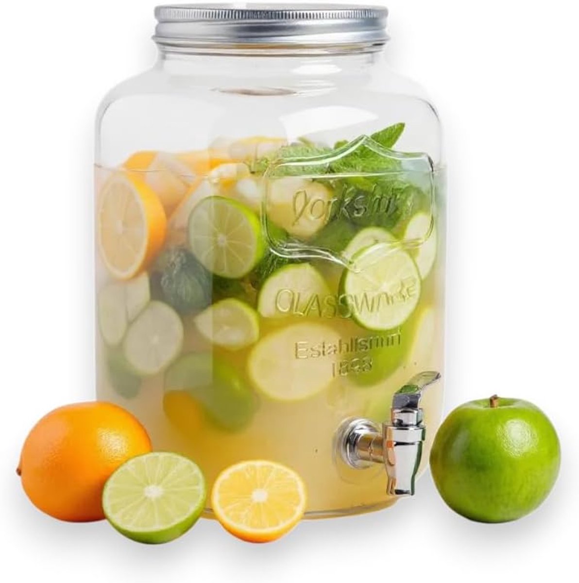 Waterdispenser van 4 liter met kraan - Water- en cocktailfontein - Punchbowl - Glazen limonadekan -- Kannetjes om uw feesten en verjaardagen extra feestelijk te maken