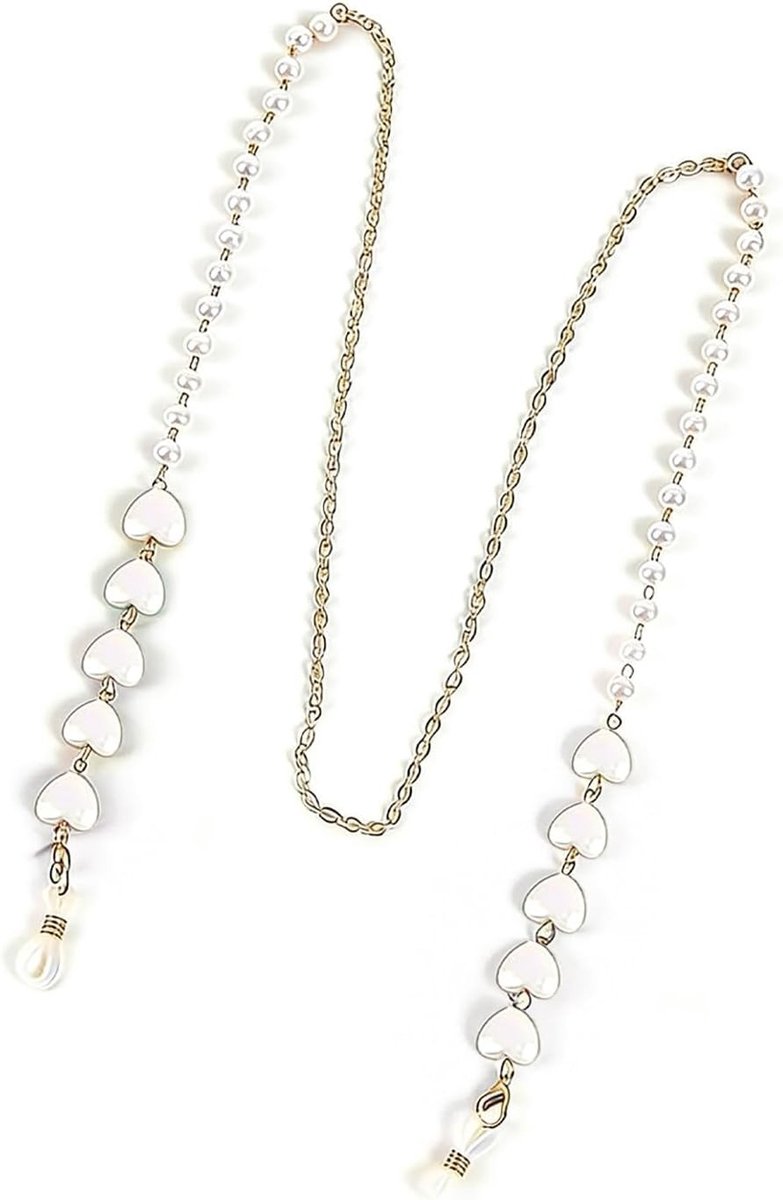 Stijlvolle brillenketting met hartvormige kralen en verstelbare lussen | Parelketting als brillenhouder voor zonnebrillen, leesbrillen en mondkapjes, perfect voor dagelijks gebruik