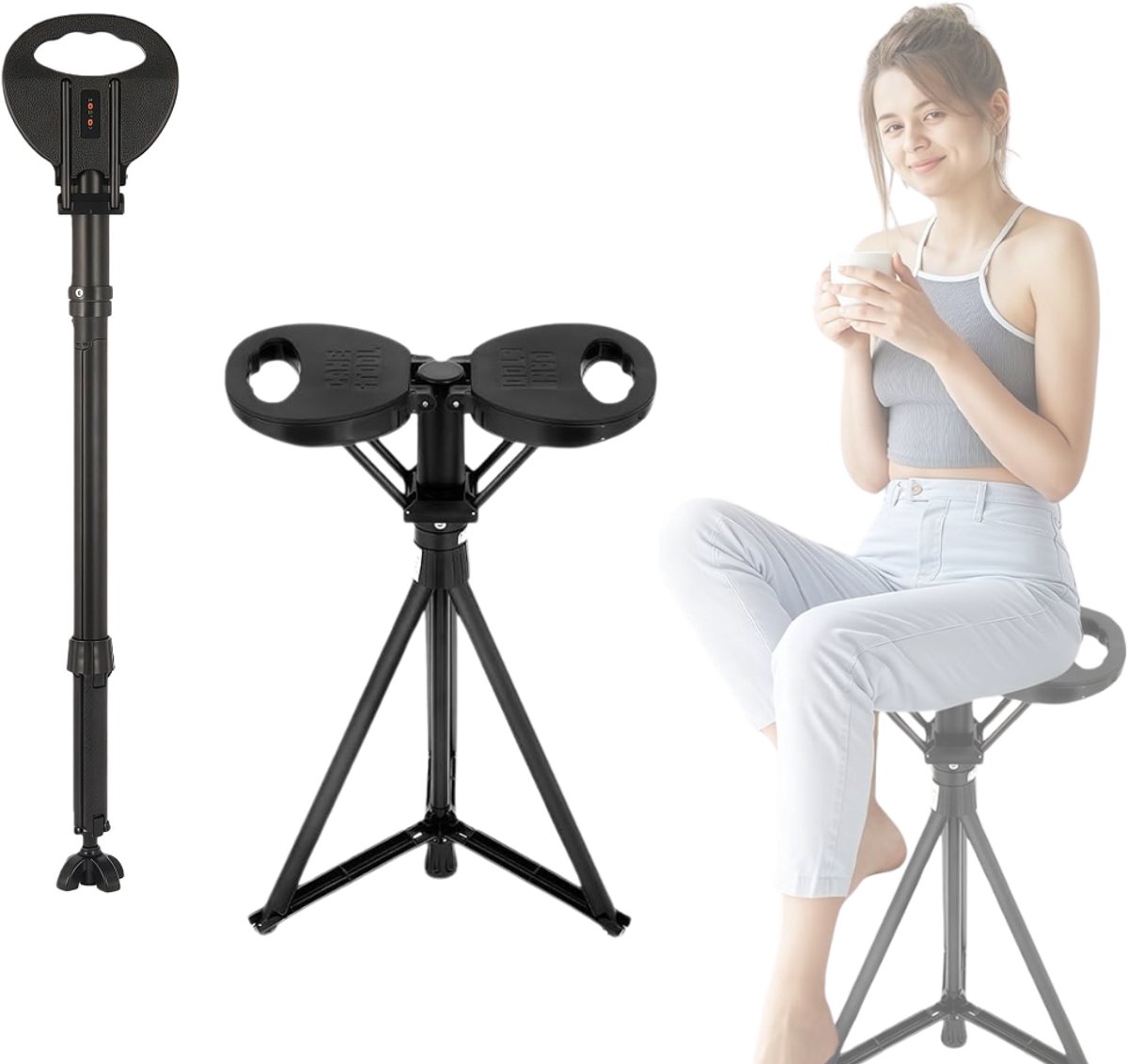 CLGP® Wandelstok met Zitje - Zitwandelstok - Zwart