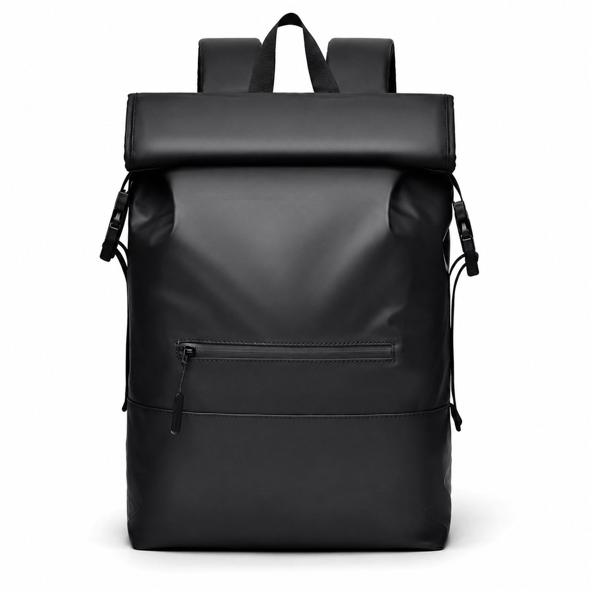 VHV - Schoolrugzak rolltop - laptopvak tot 16 inch - 21L - waterafstotende Oxfordstof - Zwart