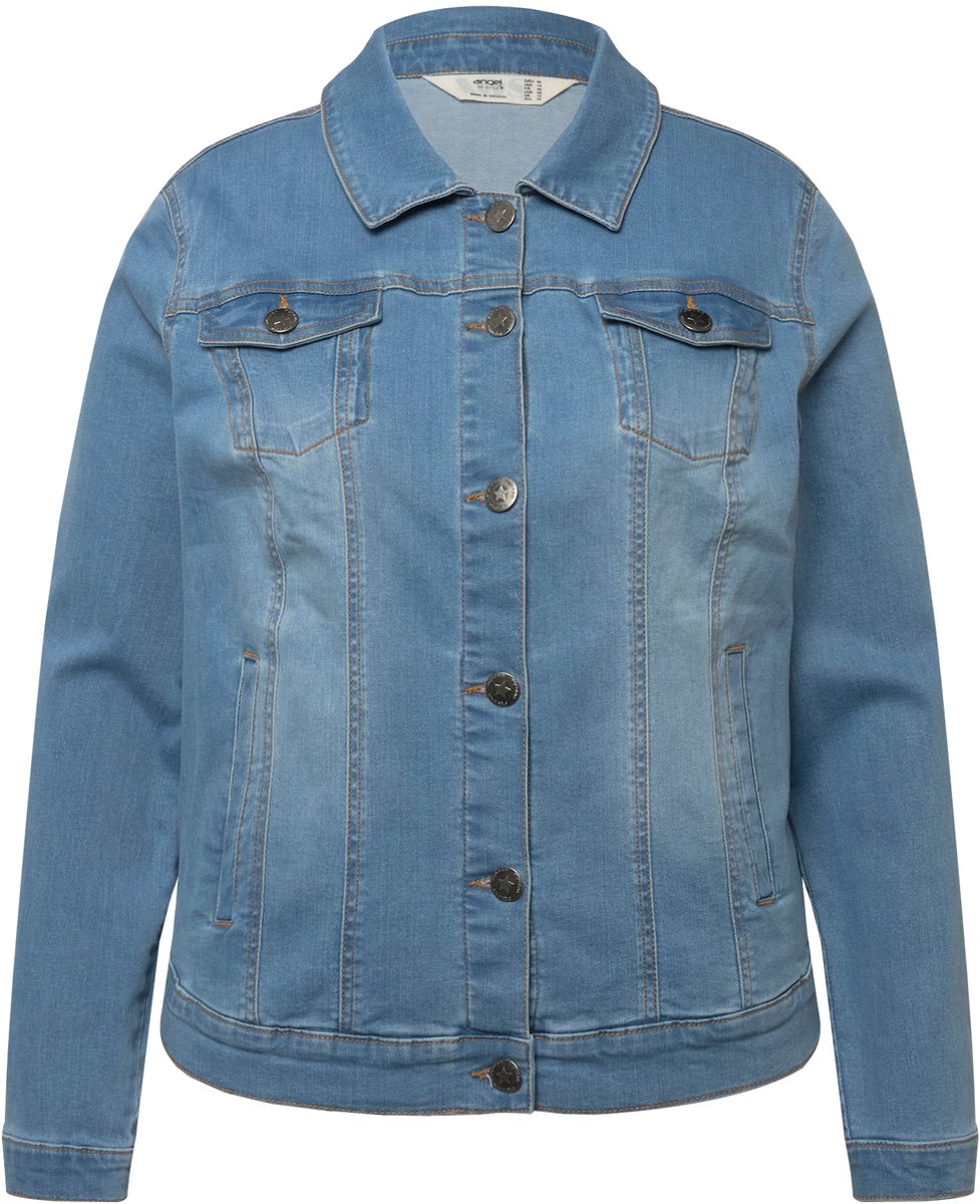Angel of Style - Dames - Denim jas Frieda waseffecten overhemdkraag lange mouwen - Lichtblauw - Maat 58