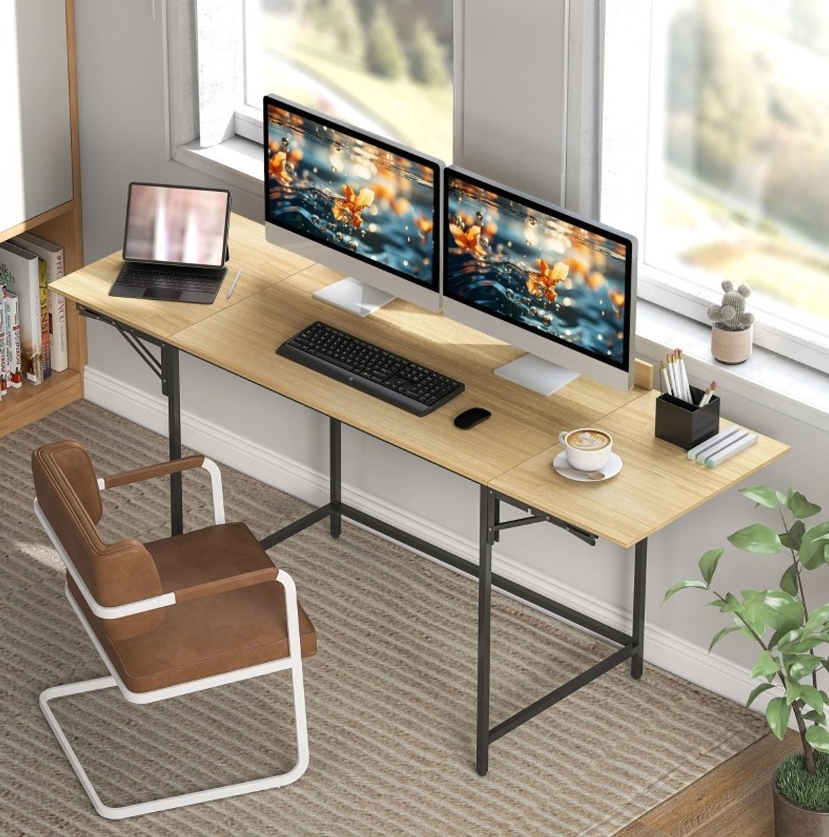 STILVORA Bureau - Klapbaar Computertafel Met Uitschuifbaar Tafelblad - Voor Home Office En Kleine Ruimtes - Hout En Zwart - 170x58x78 Cm