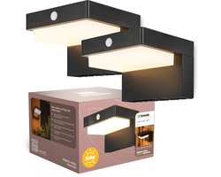 Brendz Solar Buitenlamp met Bewegingssensor, 400 Lumen, IP44 Waterbestendig, 2 stuks, 2 Lichtmodi, 3000K Warm Wit Licht, LED Solar Wandlamp Buiten, Sensor…