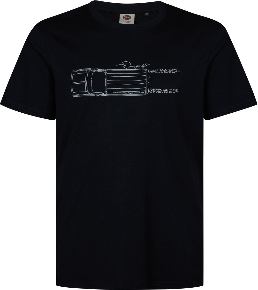 Petrol Industries - Heren Plus Size T-shirt in reliëfprint morrison - Zwart - Maat 5XL