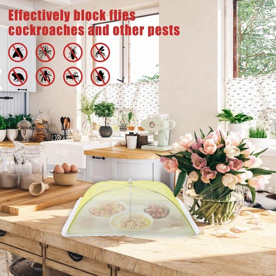 6 stuks Voedselhoezen - Vliegenbeschermer - Gekookt voedselnet - Parapluvormige gaasafdekking - Fruitinsectenafdekking - Opvouwbaar - Vierkante taarthoes - Voor barbecue, eten, fruit, buffetten, picknicks, thuisgebruik (32*15 cm - Diverse kleuren) — afbeelding 3