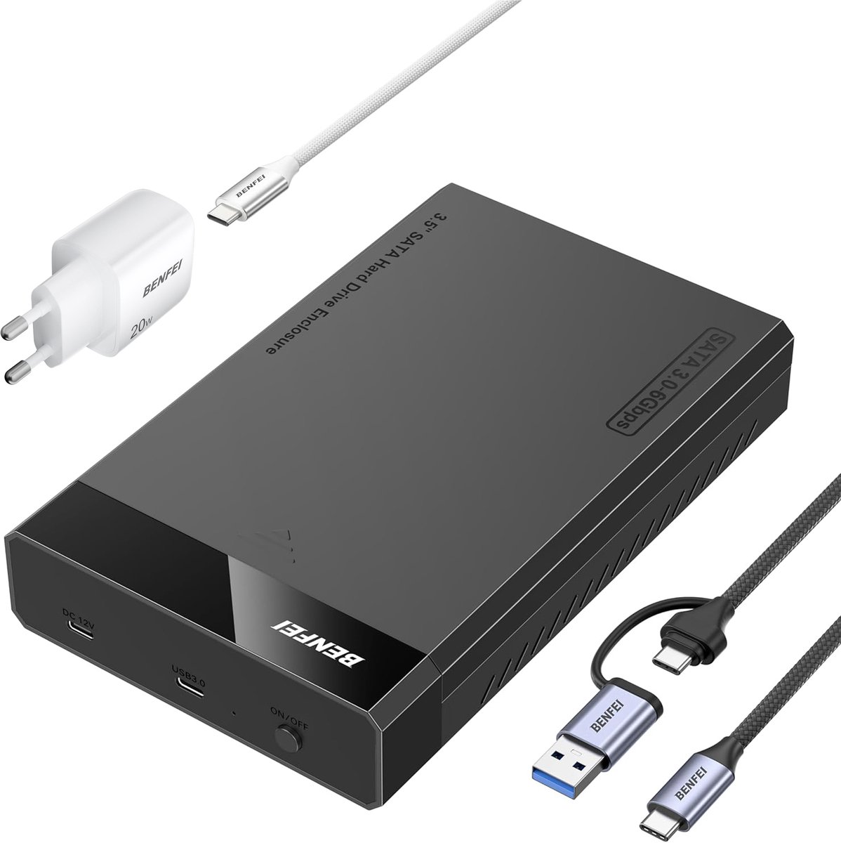 Benfei 3,5 en 2,5 inch HDD/ SSD Behuizing - USB-C SATA III - tot 20TB incl 20W Voeding