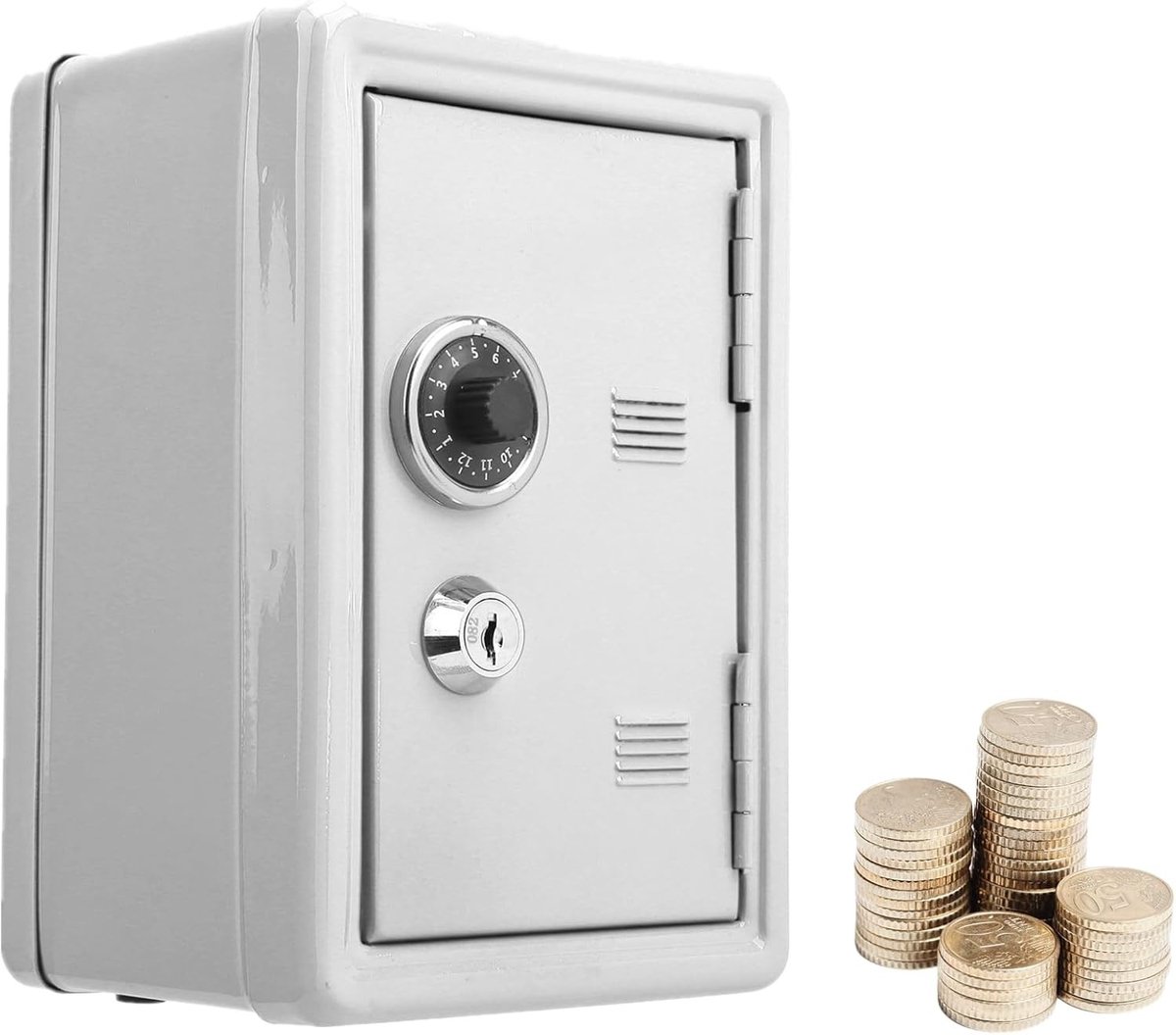 Veilige Spaarbox voor Kinderen met Simulatie Codewiel en 2 Sleutels - Metalen Opbergdoos voor Muntjes en Spaarcenten, Afmetingen 18 x 12 x
