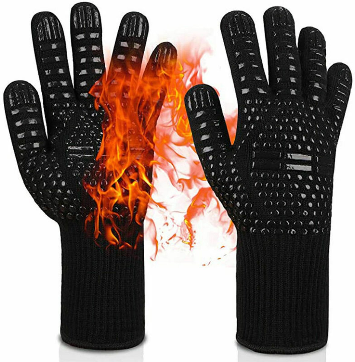 Hittebestendige BBQ- en ovenhandschoenen (bestand tegen temperaturen tot 800 °C) – Zwart