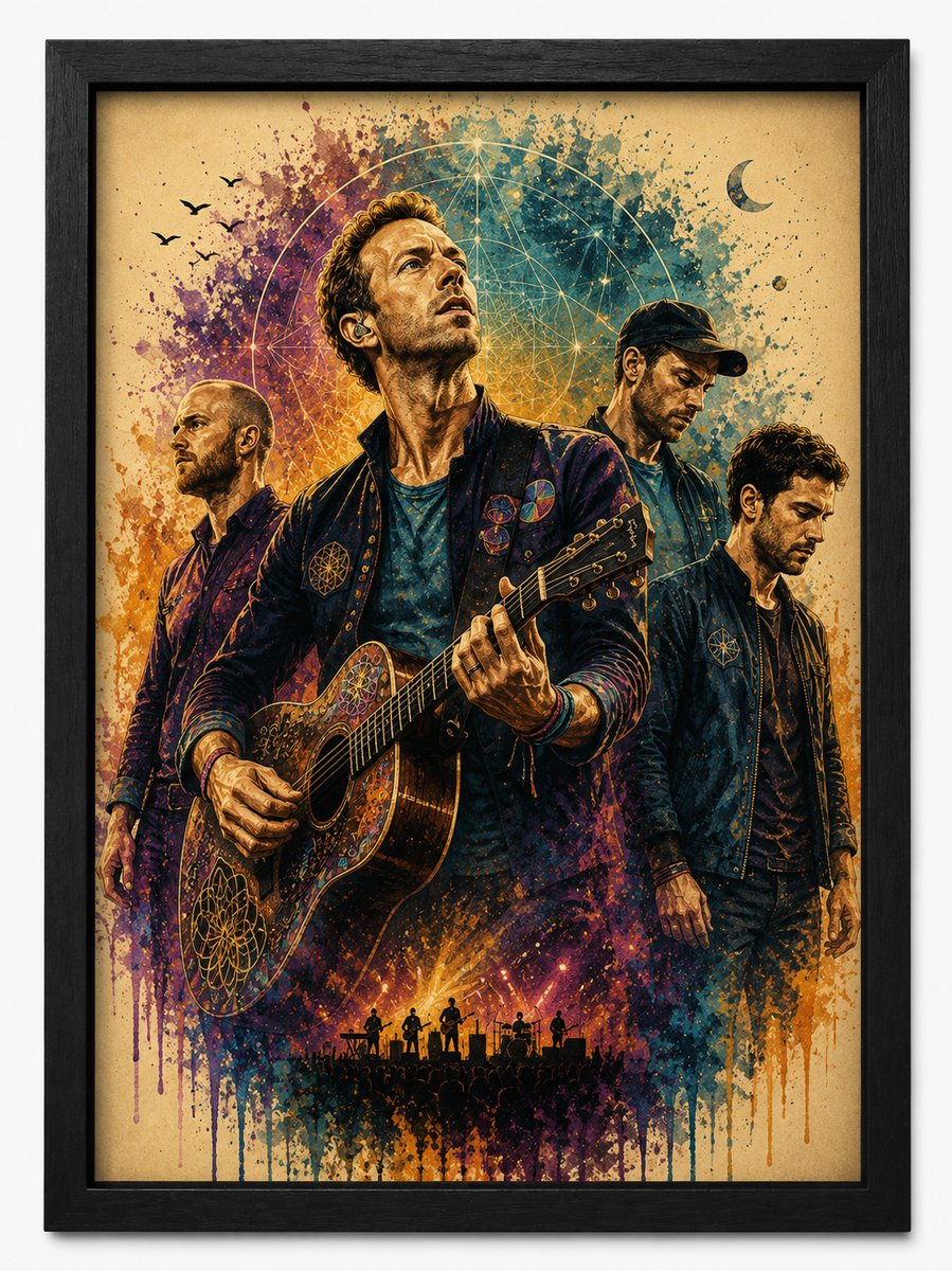 Coldplay Poster | Art Style Band Poster | Inclusief Zwarte A4 Lijst