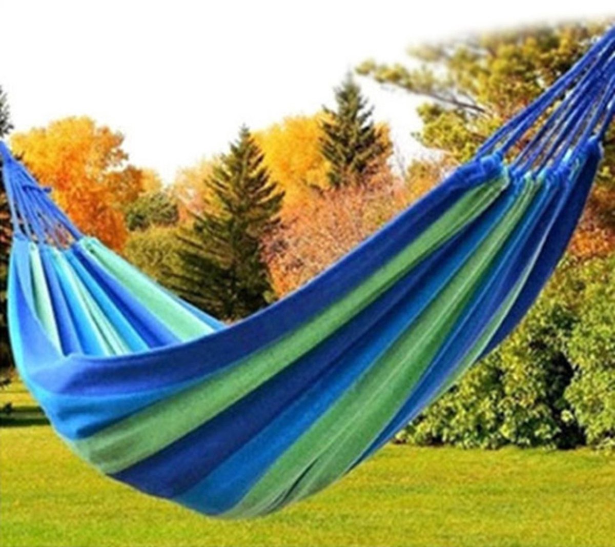 Strip Single Camping Outdoor Canvas Hangmat, Afmeting: 185cm x 80cm (Blauw)
