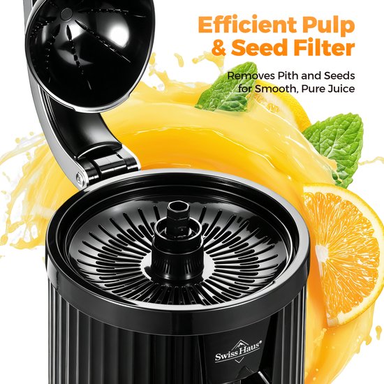 Swiss Haus® CJ23 Citruspers Elektrisch - 300W - Elektrisch Sinaasappelpers met Pershendel - BPA Vrij - Citroenpers - 2 Perskegels - Zwart van Merkloos — afbeelding 3