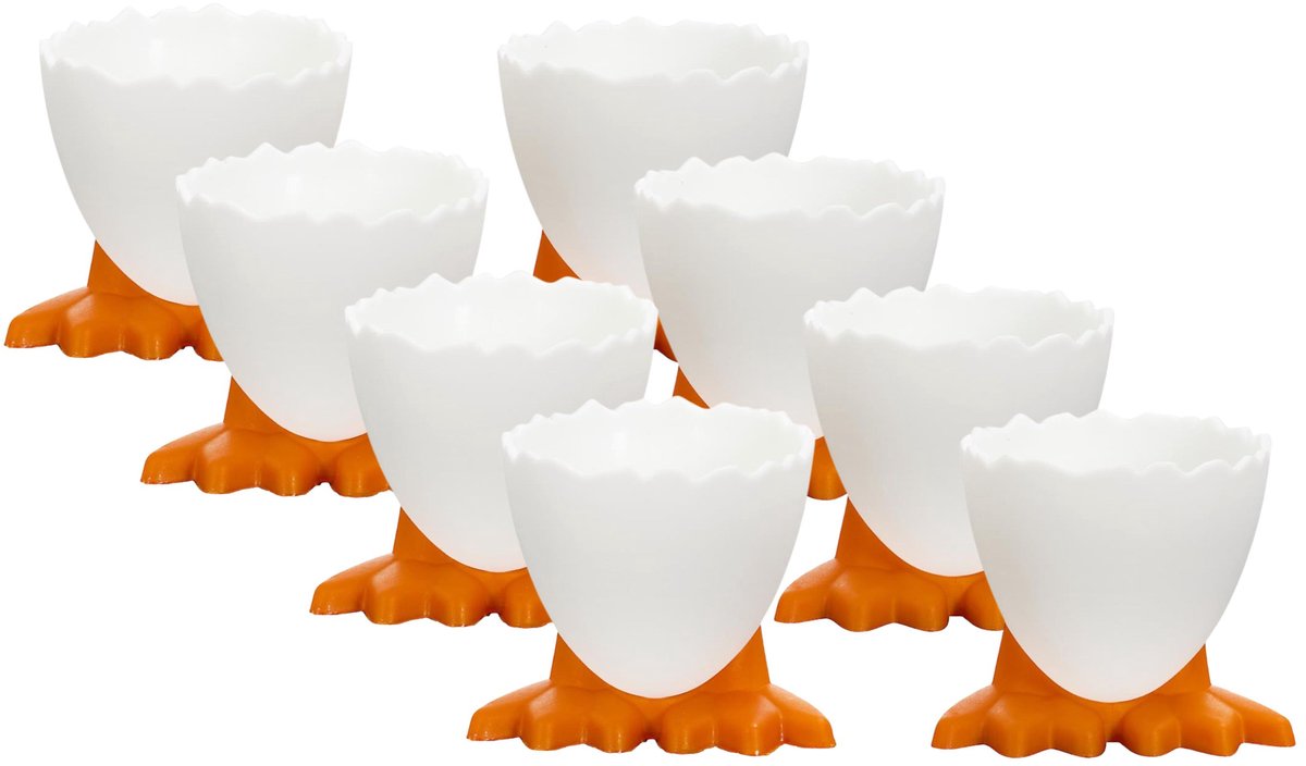 Cook Concept Eierdopje - 8x - kippenpootjes - wit/oranje - pasen - paastafel accessoires