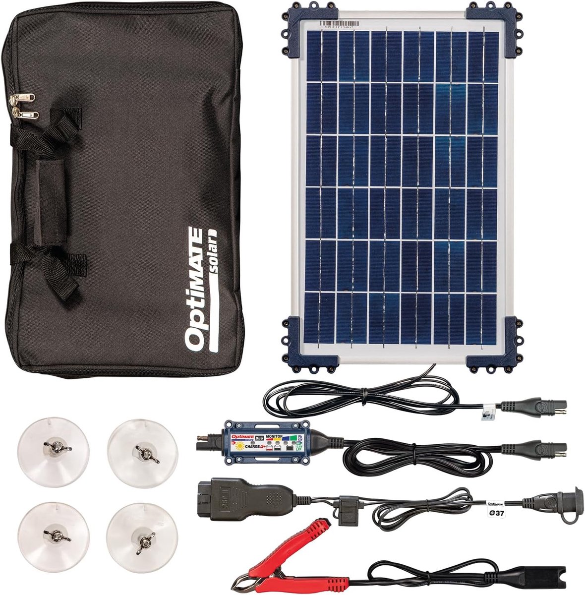 OptiMate Solar DUO 10W Autokit – Slimme Zonne-Acculader & Onderhouder 12V met OBDII-adapter – Veilig Accuonderhoud voor Auto, Camper, ATV, Motor & Jetski – Waterbestendig Systeem