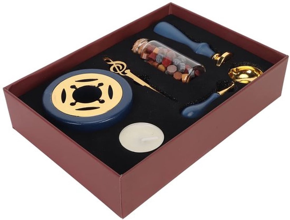 Waxzegelset, Waxzegelset met roestwerende houten handgreep. Veelgebruikte complete gereedschappen met verwarmer voor zegelwas voor ansichtkaarten en enveloppen.