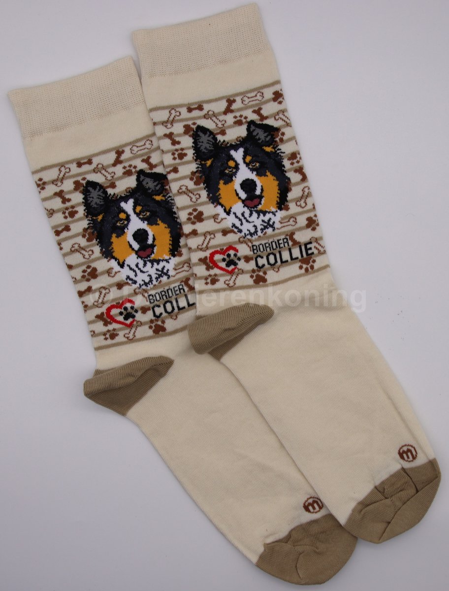 Meia Mania Sokken met Border Collie – Beige/Bruin – Maat 35/38