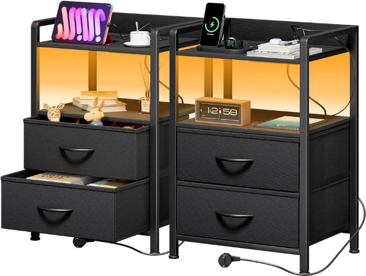 CLVP® Nachtkastje set van 2 - Nachtkastjes Industrieel - Kastje met Lades