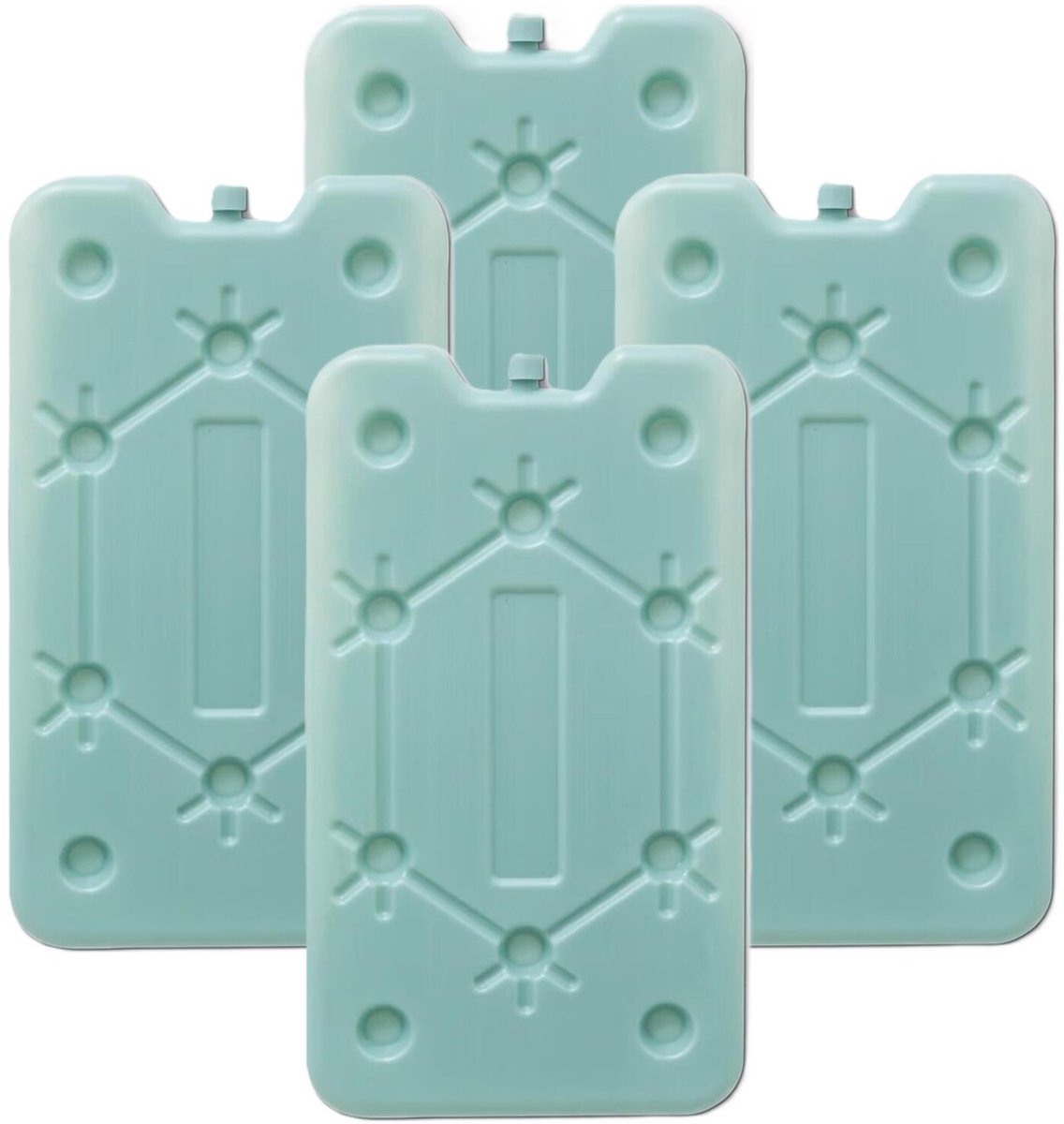 Platten koelelementen - 4x - aqua - polyethyleen - 400 gram - L25 x B14 x H1,5 cm