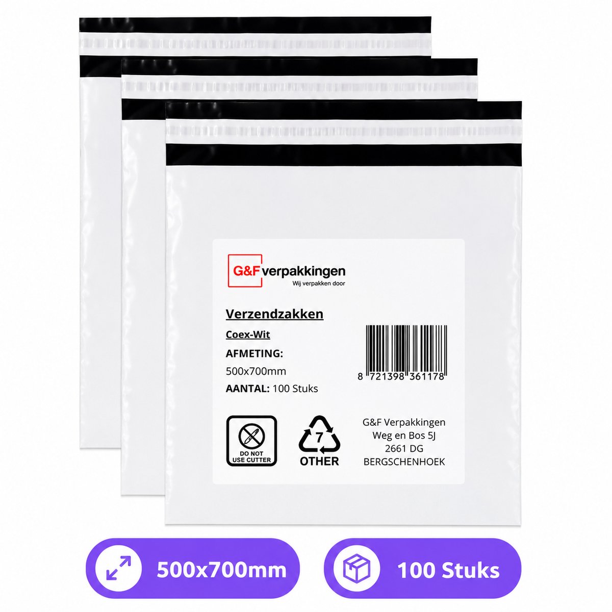 Verzendzakken 500x700 mm - 100 Stuks - Witte Verzendzakken met Plakstrip - CoEx LDPE - Scheurvast & Waterafstotend | G&F Verpakkingen