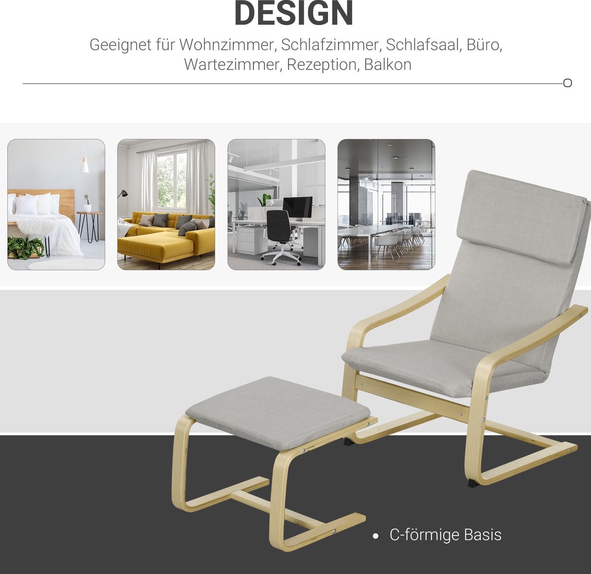 YYchan fauteuil met voetenbank - grijs - 66,5 x 80 x 99 cm