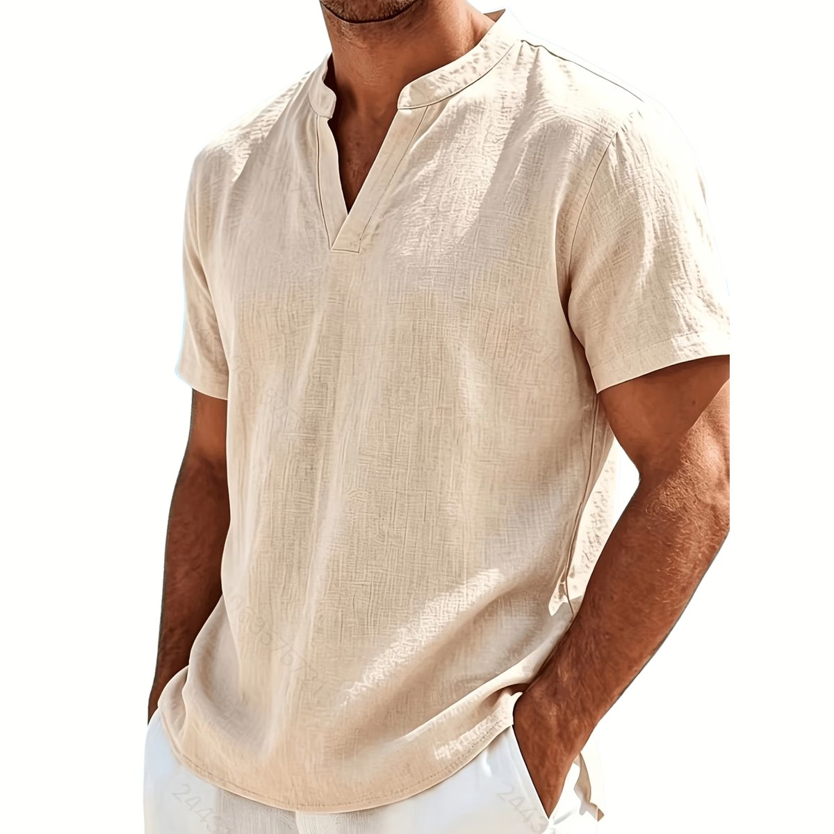 Currero Linnen Blouse Heren T Shirt Polo Overhemd Shirt Zomer Ibiza Stijl Abrikoos