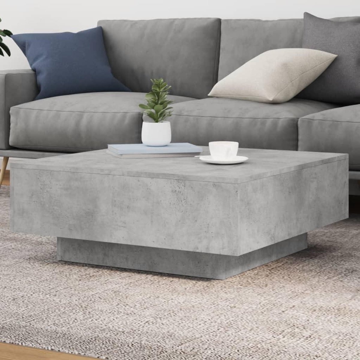 Salontafel Beton Grijs - Bijzettafel Koffietafel - Woonkamer Inrichten - Gemanipuleerd Hout - 80x80x31 cm - Beton Grijs