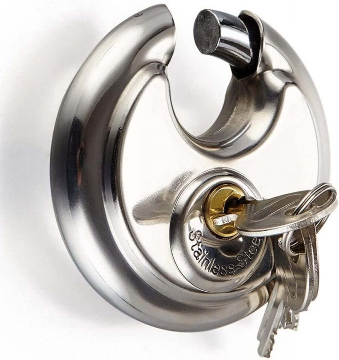 Ronde combinatie hangslot van roestvrij staal voor buitengebruik, ideaal voor hekken en poorten