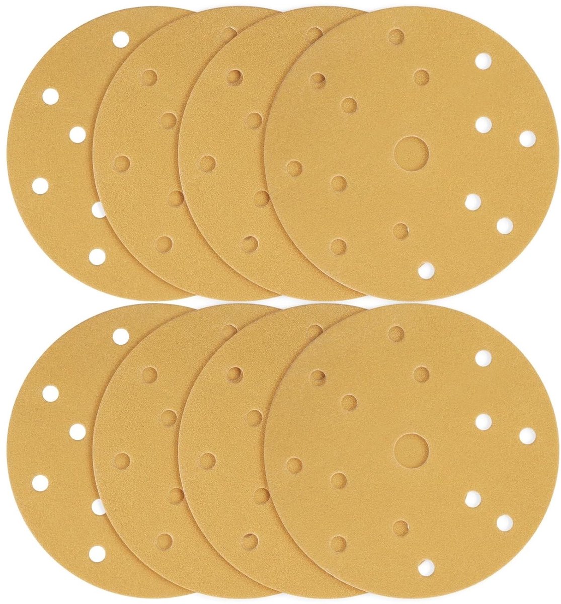Set van 40 Schuurdiscs 150mm met 15 Gaten voor Hout, Spaanplaat en Metaal - 180 Korrelgrootte, Geel Schuurpapier