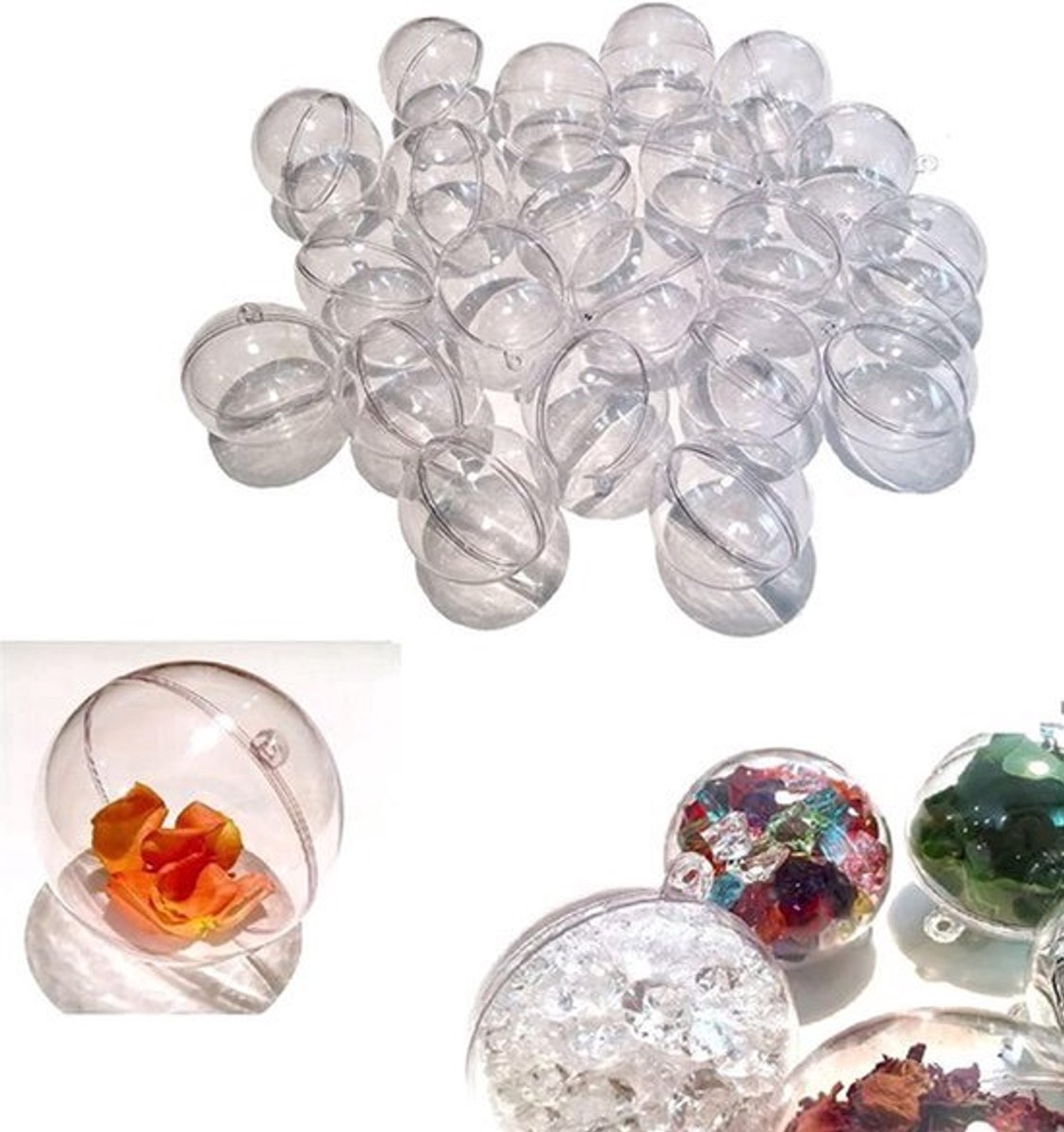 24 stuks kerstballen acrylballen - 6 cm diameter - transparante bol met ophang- en vulmogelijkheid .