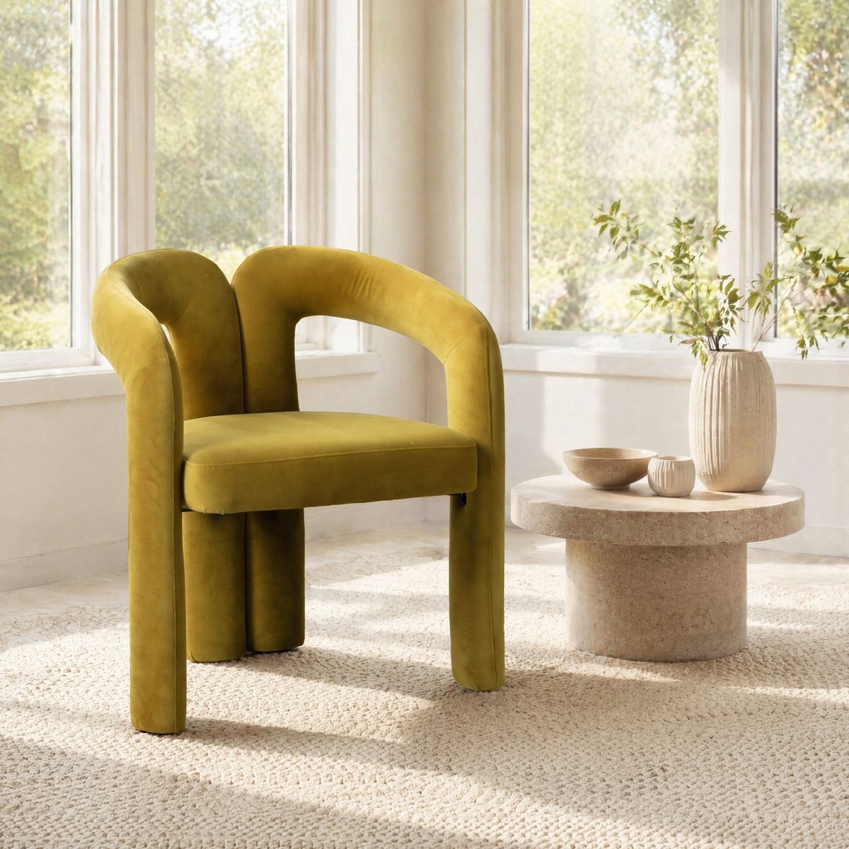 DESMIU Eetkamerstoel 64 x 50,5 x 71 Cm - Kuipstoel Set Van 2 Met Armleuning En Gepolsterde Zitting - Voor Eetkamer En Woonkamer - Velvet Olijfgroen
