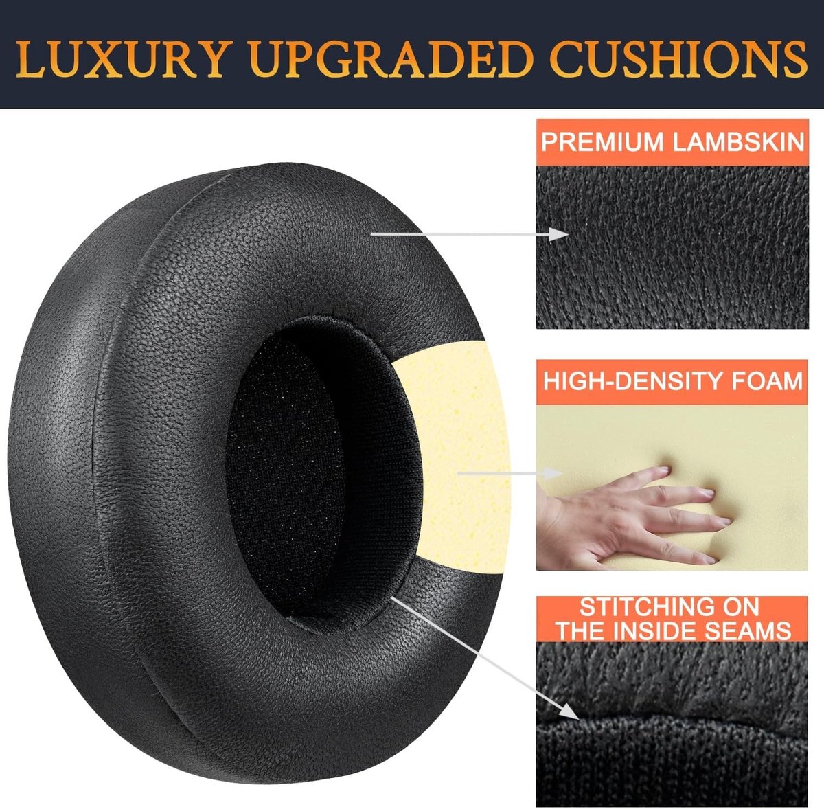 Lambskin Oorkussens Vervanging voor Draadloze On-Ear Hoofdtelefoons, Solo4 Earpads met Geluiddempende Schuim en Extra Dikte - Zwart, Comfortabel en Duurzaam