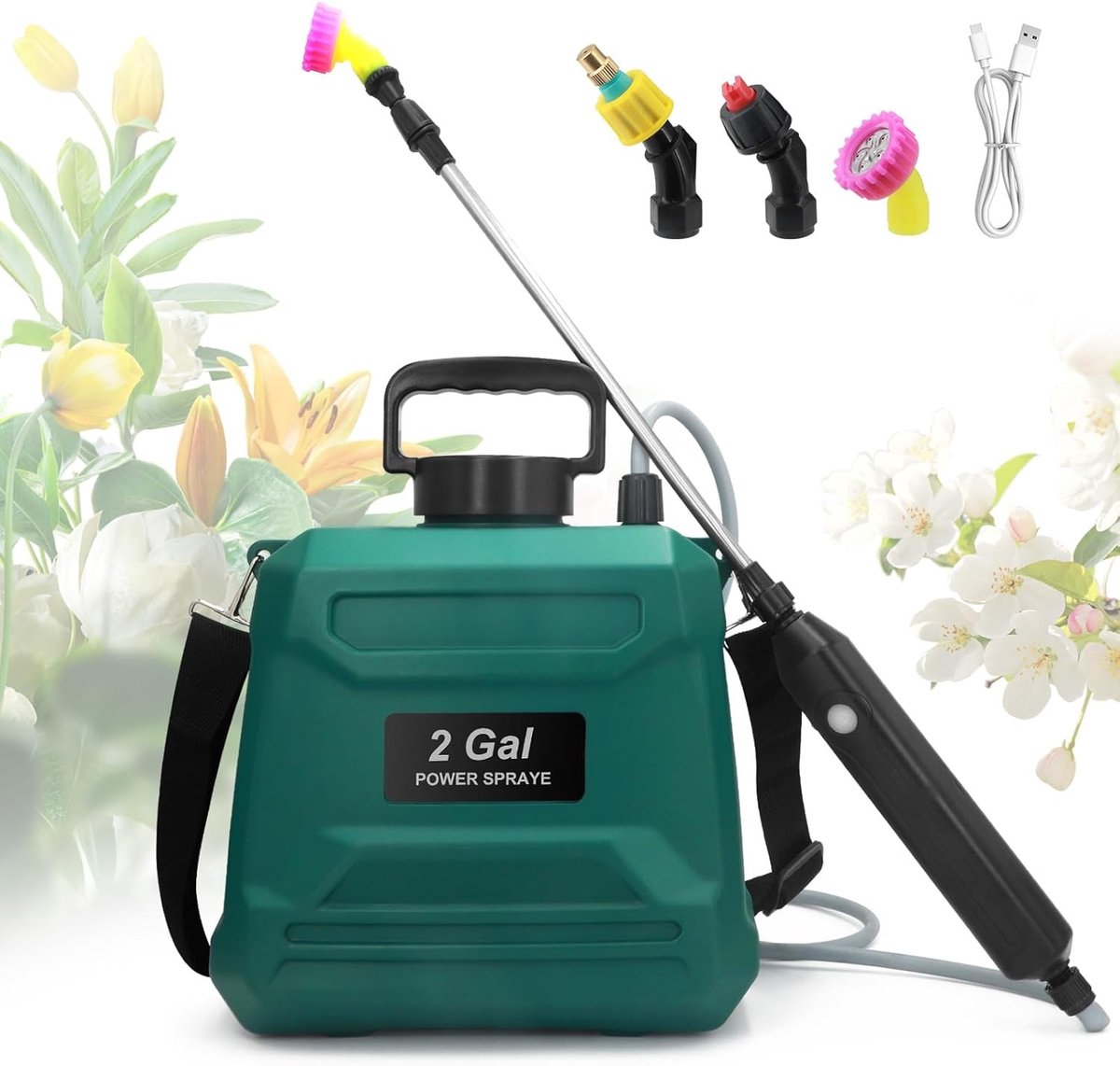 Draagbare Elektrische Vernevelaar 8 L – Oplaadbare 2000 mAh, 3 Vernevelingsstanden, Inklapbare Stang & Verstelbare Schouderriem voor Tuin, Planten en Gazononderhoud