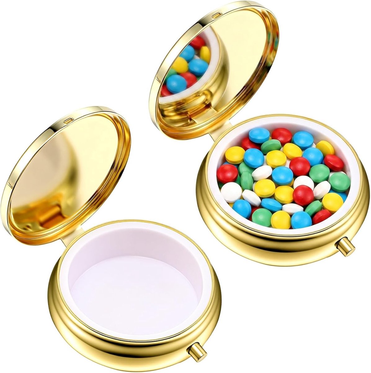 Draagbare pillendoosjes set van 2 met waterdichte metalen behuizing voor vitamines, medicijnen en supplementen (goud)