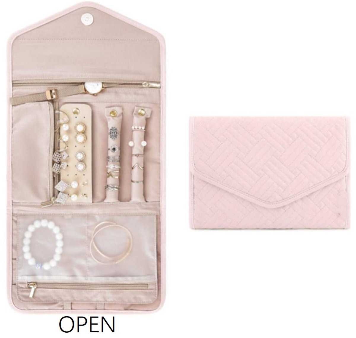Handige Sieradentas Roze - Reistas ringen, oorbellen en kettingen -Youhomy Jewelry opberg bag - Sieraden etui - Juwelen organizer dames, Meisjes| Moederdag Cadeau
