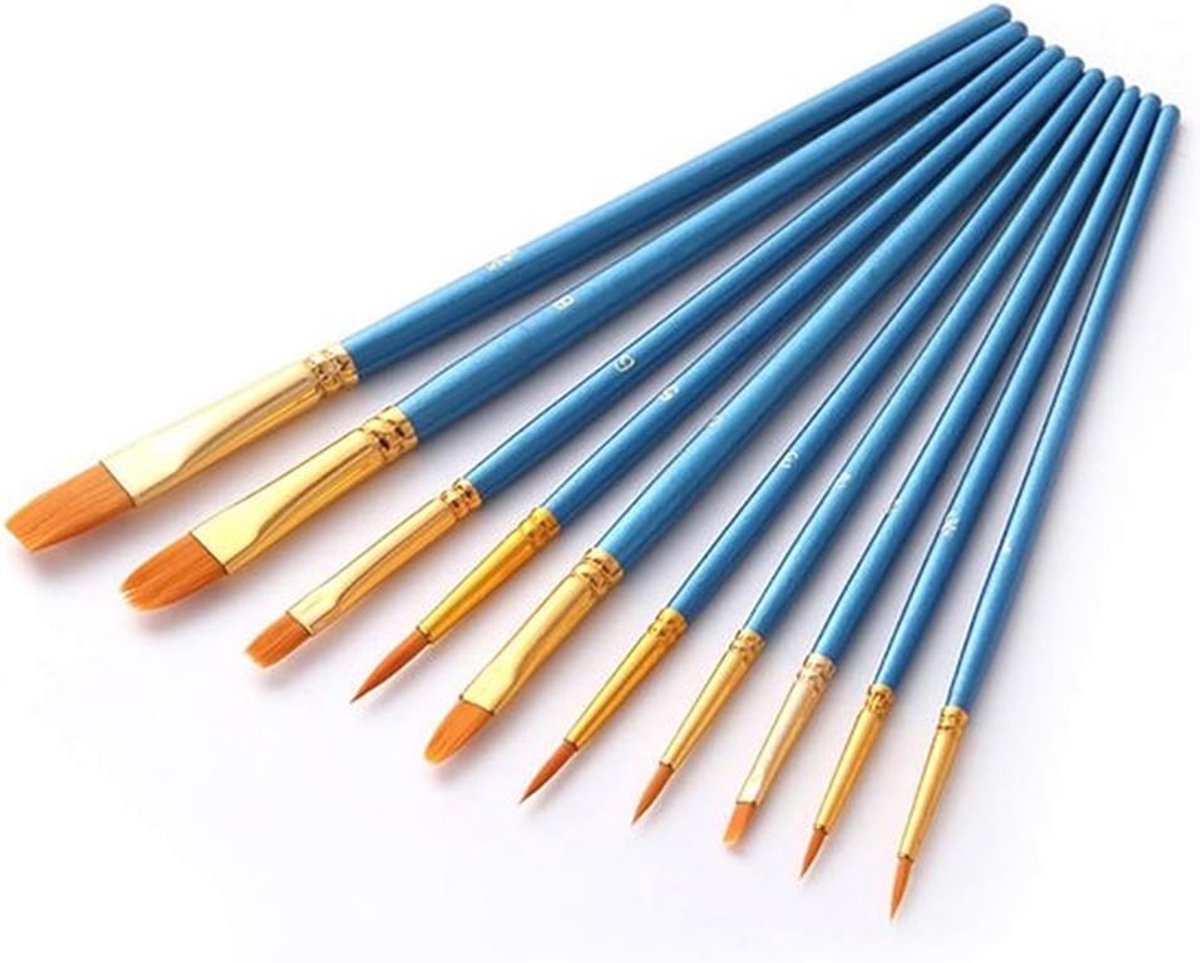 Professionele Verfborstels Set van 10 - Fijne Tip Penselen voor Aquarel, Acryl en Olieverf