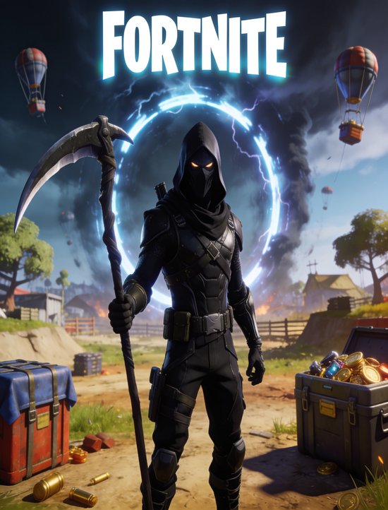 Luxe Metalen Wanddecoratie 30x40cm - Fortnite - Raven - Battle Royale - Metalen Poster 40x30cm