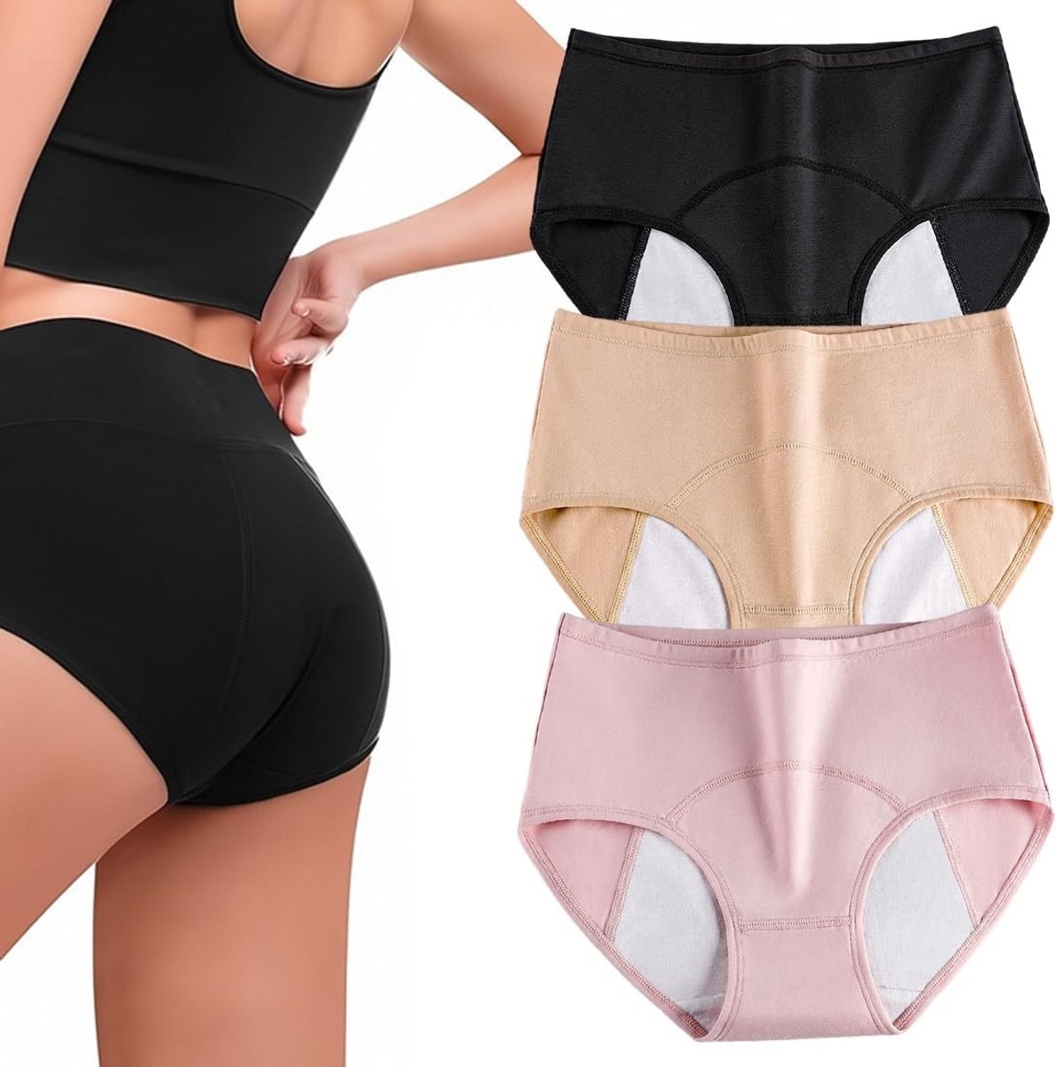 Set van 3 Incontinentieonderbroeken voor Vrouwen - Menstruatieondergoed voor Lichte tot Gemiddelde Incontinentie en Comfortabel Draagcomfort