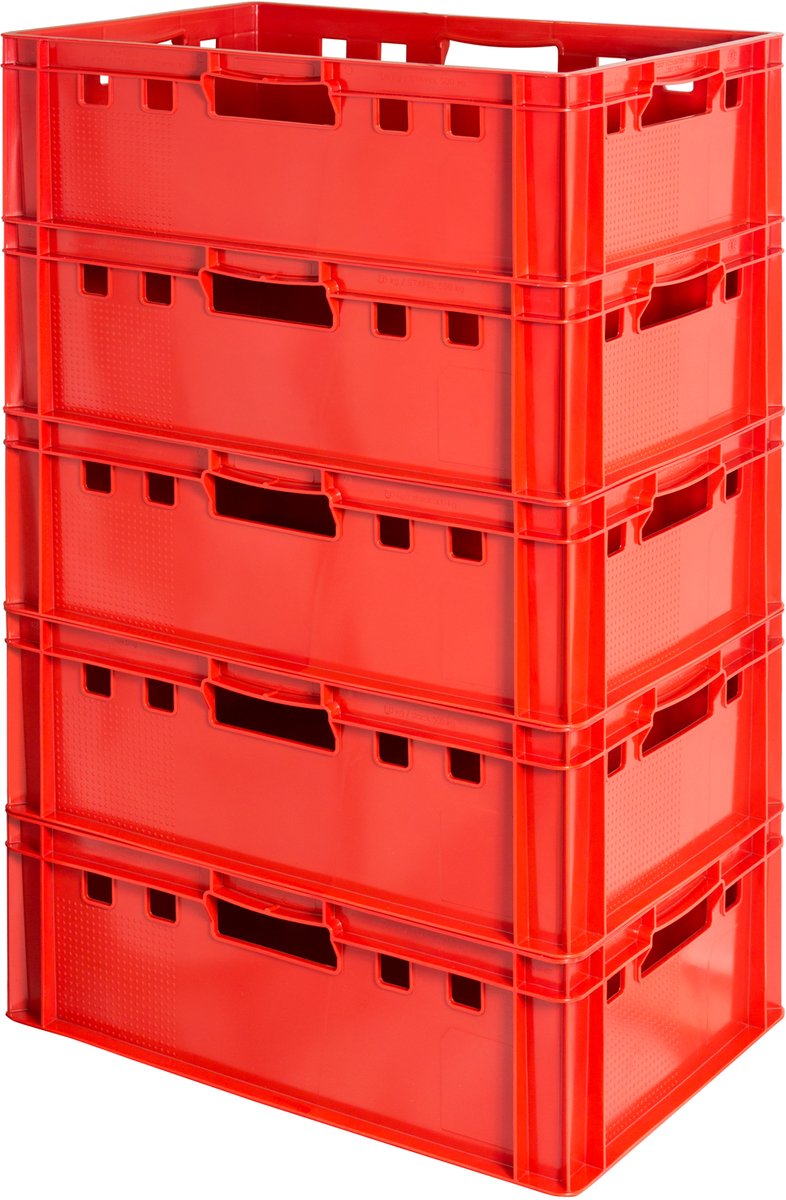5 E2 Vleeskratten, Rood, Eurobox, Voedselveilig, Slagerskist, Opbergdoos, Plastic Bak, Stapelbaar, 60 x 40 cm, Kingpower