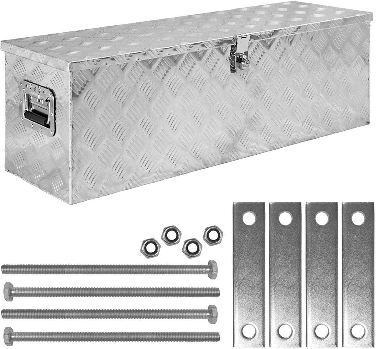 trucky Aluminium gereedschapskist voor vrachtwagens, model D100, 99 x 33 x 32 cm, afsluitbaar, robuust traanplaat, inclusief montageset, voor werkplaats, auto, hobby