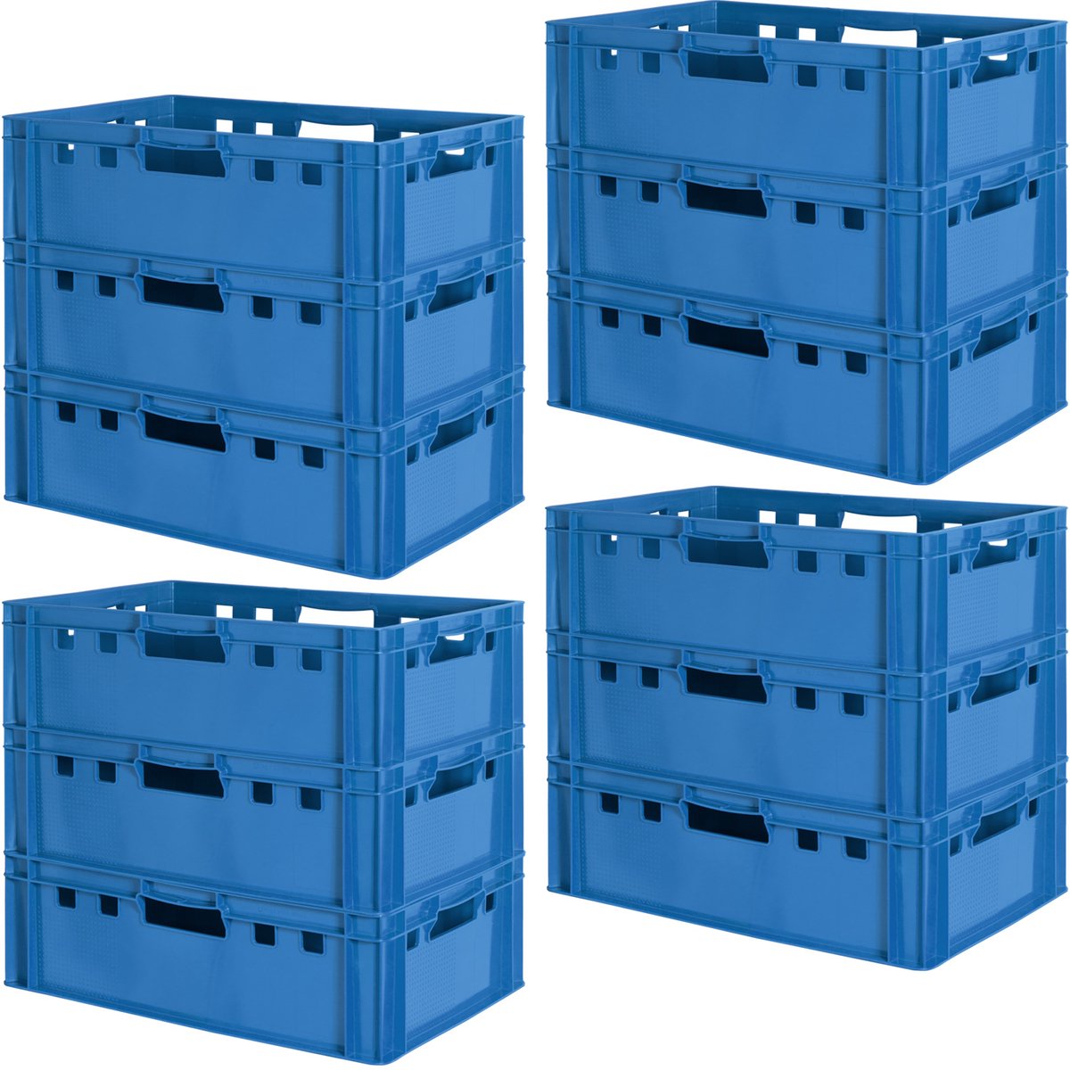 12 E2 vleeskratten, voedselveilige Euroboxen, slagerskratten, opbergdozen, plastic trays, stapelbare opbergkratten, 60 x 40 cm, blauw, Kingpower