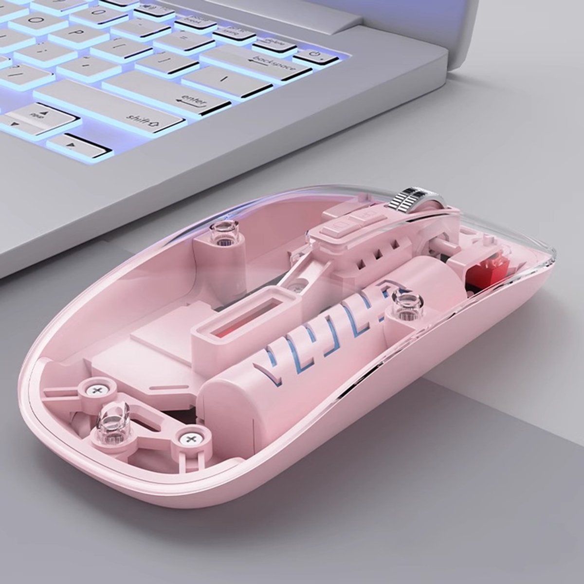 KZQ Transparante draadloze Bluetooth muis - Oplaadbaar en stil voor laptop - Roze