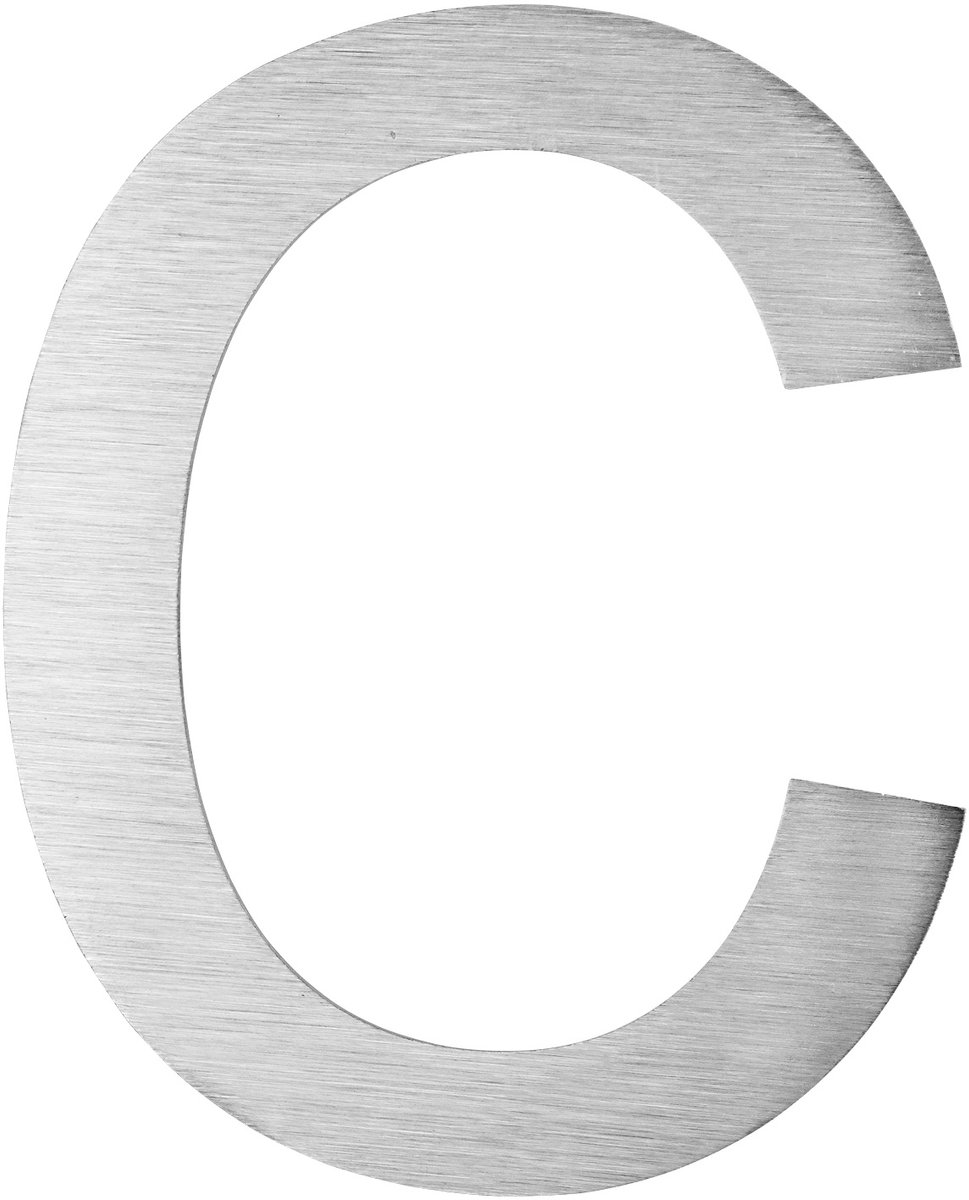 Groot roestvrijstalen huisnummer – Letter 'c' & cijfers – Geborsteld 2D-huisnummerplaatje Lettertype Arial, V2Aox