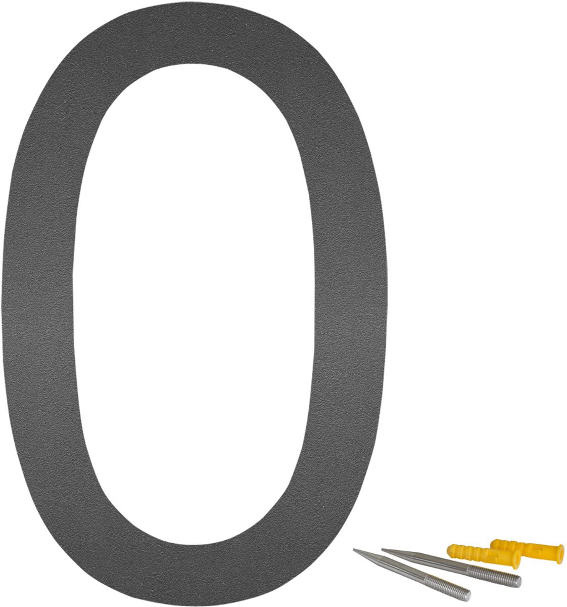 Roestvrijstalen huisnummer "0" – Huisnummerplaat, lettertype Arial, mat antraciet, 20 cm V2Aox