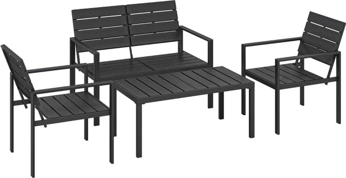 Clruro Loungeset - 4-persoons - Glazen Tafelblad - Glas - Zwart