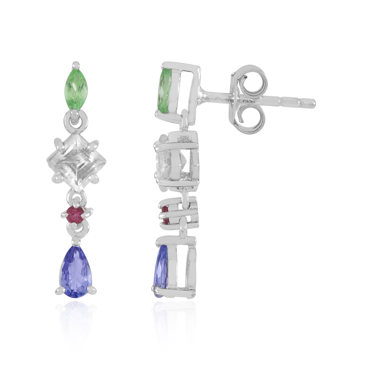 Cavill - Elegante Oorbellen 925 Sterling Zilver Platina Geplateerd - Tanzaniet, Zirkon & Tsavoriet 1,606 ct - Peervormig - Dames