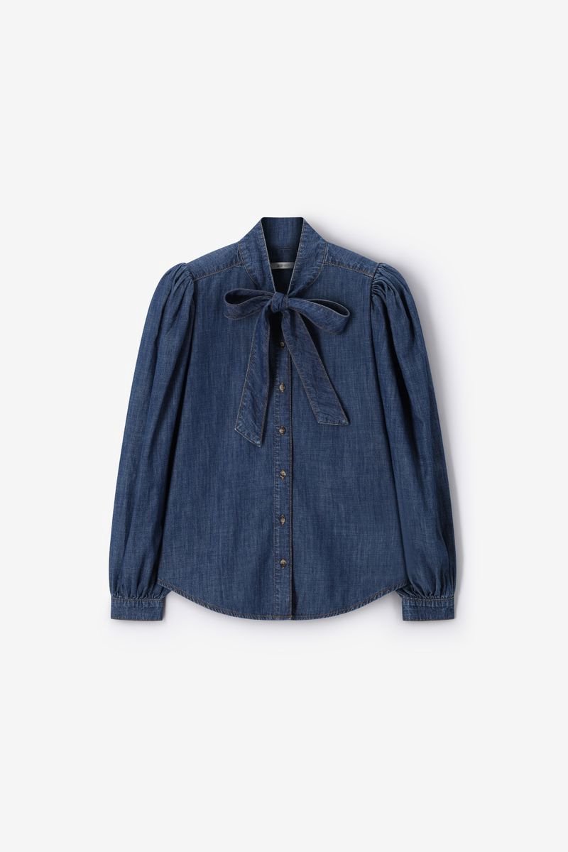Sissy-Boy - Donkerblauwe denim blouse met strik