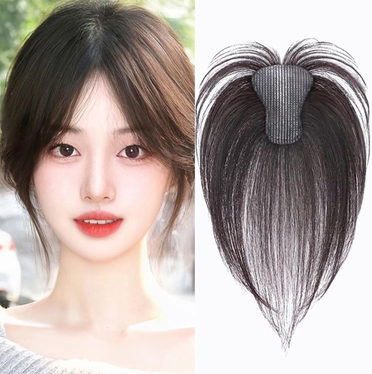 LISM-Haaraccessoire Geschikt voor vrouwen met een natuurlijke haarstructuur, zelfklevend ontwerp, 360° driedimensionale dekking, met clip-on golvende haarkroon (middenscheiding, pony, bruin en zwart).