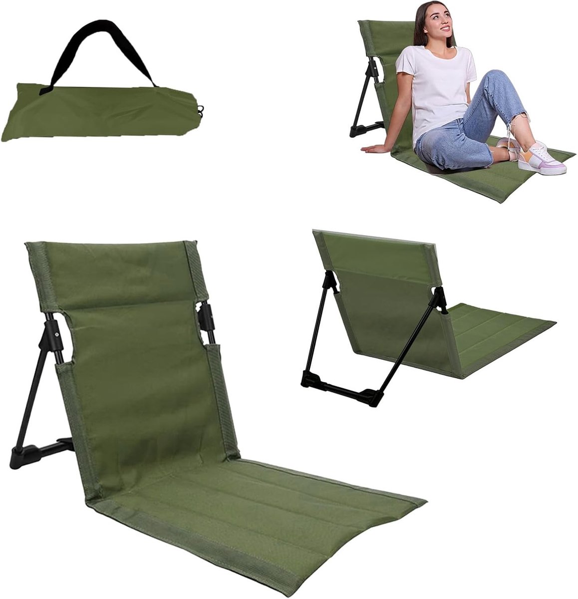 Vouwbare Strandmat met Rugleuning en Kussen van 600D Oxford Stof voor Strand, Camping en Picknicks, Lichtgewicht en Comfortabel voor Buitenactiviteiten