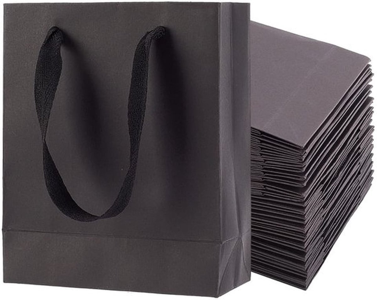 25 Stuks Zwarte Papieren Winkeltassen, Rechthoekige Cadeautassen met Handvatten voor Bruiloften en Verjaardagsfeesten, 16 x 13 x 6 cm