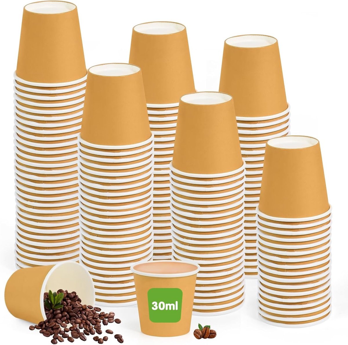 Pack van 200 Biologisch Afbreekbare Kraft Papieren Bekers, 30 ml, Geschikt voor Koffie en Thee, Voor Warme en Koude Dranken